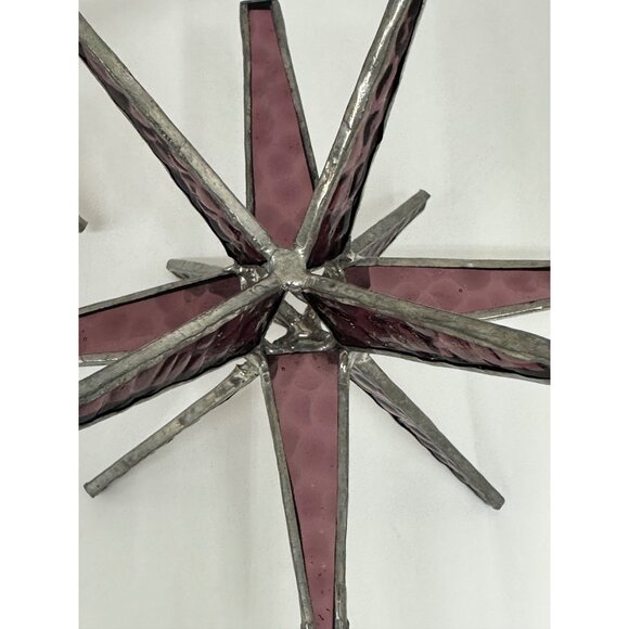 Set of 2 Red Moravian Star Ornaments – 3D Stained Glass Hanging Stars 5"x4.5" - Picture 6 of 10